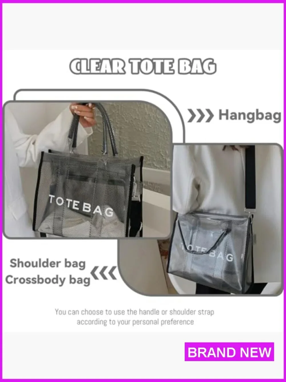 Clear Tote Bag for Women Large Mesh Beach PVC Crossbody Stadium Travel Sports